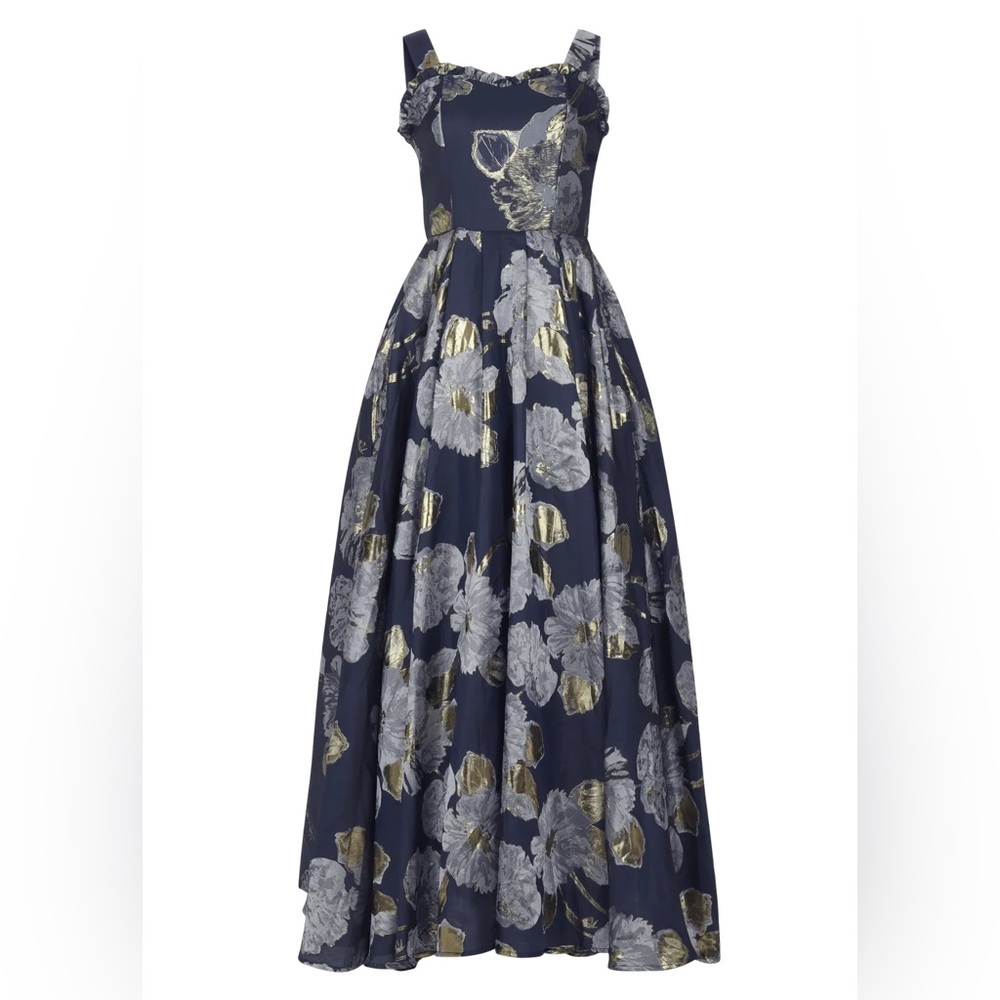 JessaKae Navy and Gold Floral Maxi Dress